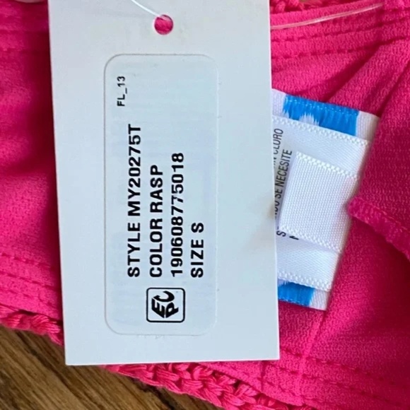 California Waves Crochet Bralette Bikini Top Raspberry Pink Floral Straps Size S - Picture 10 of 14